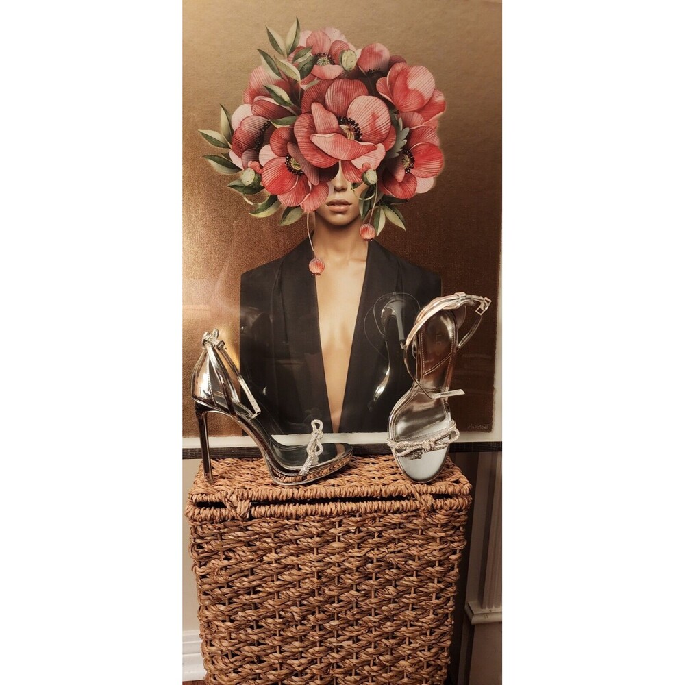 Aldo women's SZ 6 heels metallic silver rhinestone sparkle bow holiday shoes